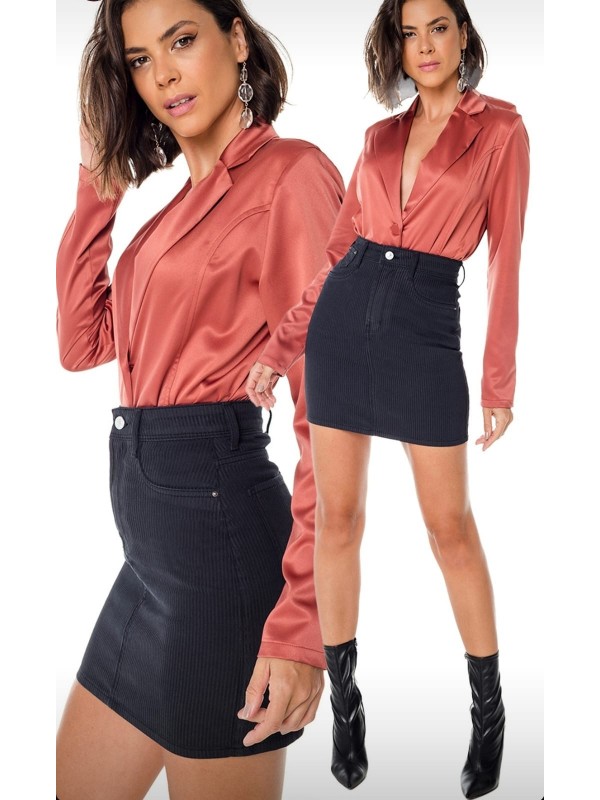 Blusa Social de Cetim Marsala - Tamanho 38