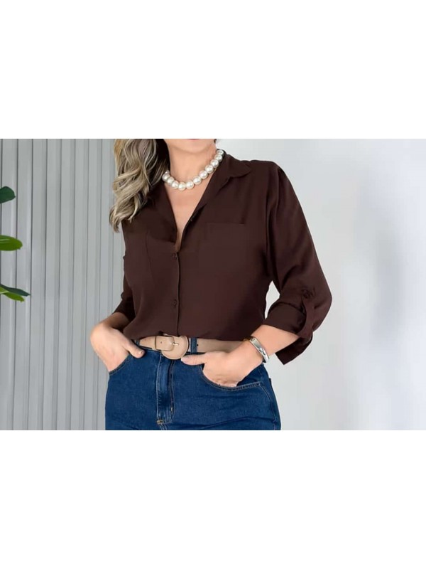 Camisa Feminina Marrom Elegante - Tamanho GG