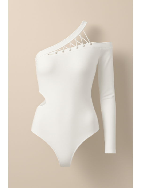 Body Feminino Ombro Único com Tiras - Branco - Tamanho M