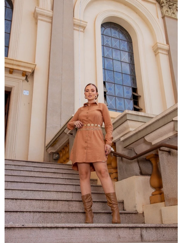 Chemise Feminina em Viscose – Elegance Caramelo