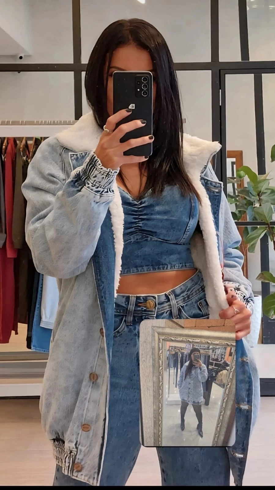 Jaqueta Jeans Forrada com Pelúcia – Oversized