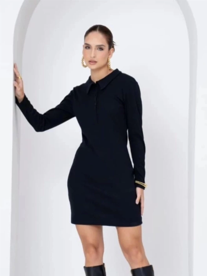 Vestido Camisa Básico Preto Elegance