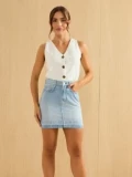 Saia Jeans Feminina Cintura Alta Blue Summer